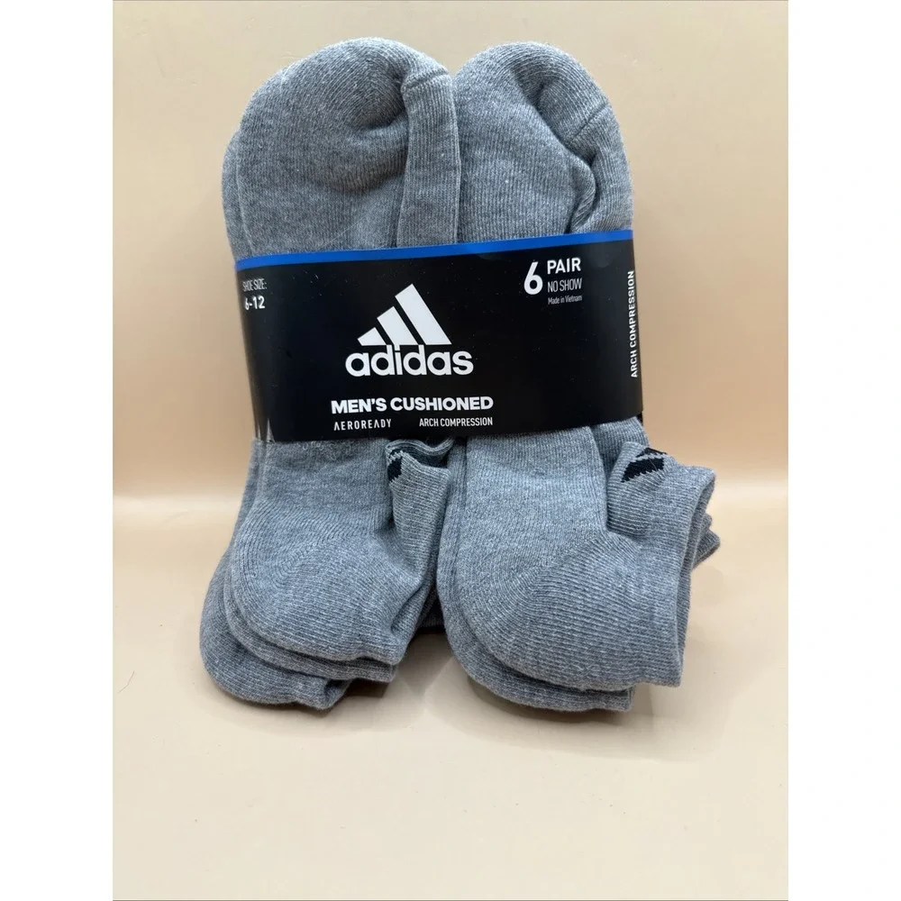 Men's Adidas Aeroready Cushioned Compression No-Show Socks 6-Pair Pack Gray/Grey